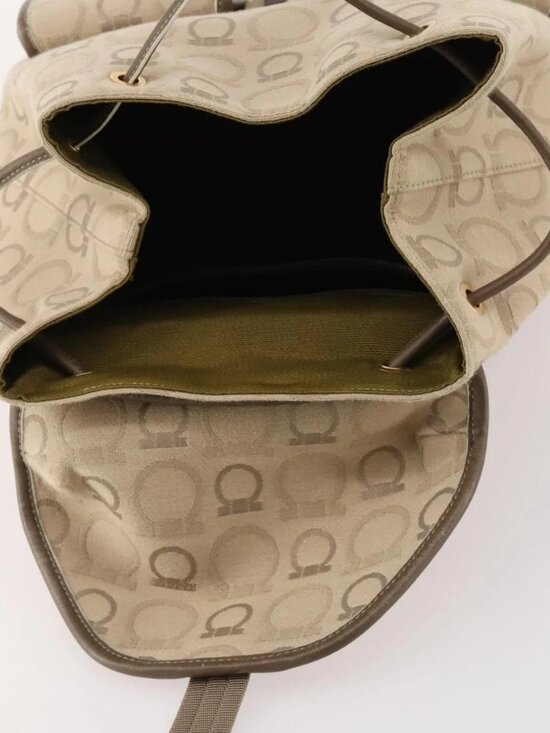 Salvatore Ferragamo Gancini Backpack Canvas Beige Gold Auth BA10432 main image 4